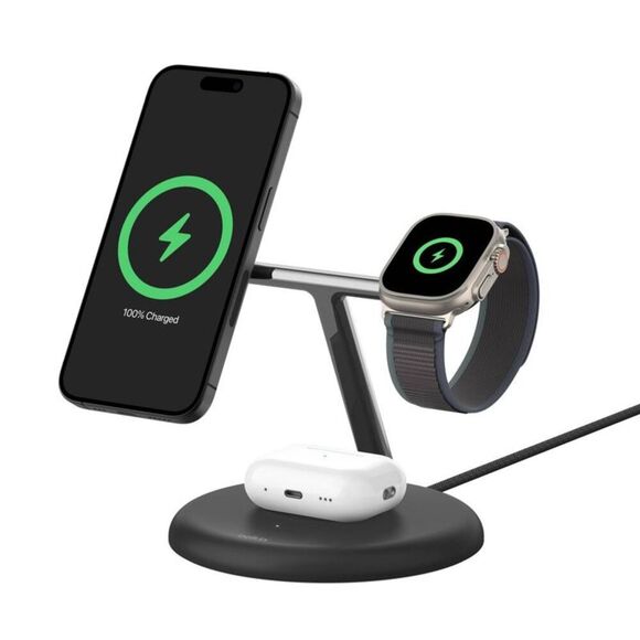 Belkin -  Qi2 3-in-1 Wireless Charging Stand - Black Black - Picture 1 of 9
